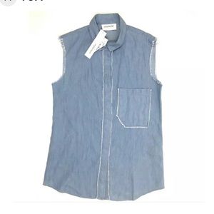 N/NICHOLAS Blue Chambray Button Sleeveless Blouse